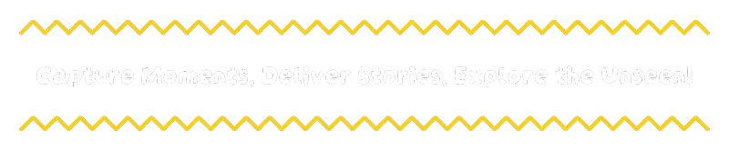 MAFATE: White text on black background reads "Capture Moments, Deliver Stories, Explore the Unseen!" with yellow zigzag borders.