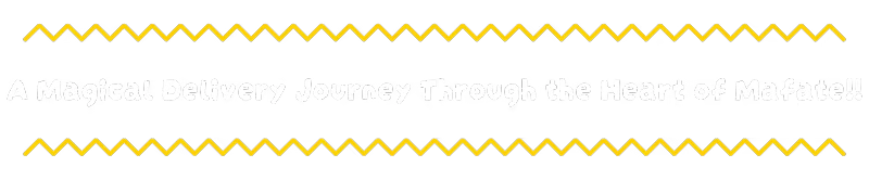 MAFATE: White text reads "A Magical Delivery Journey Through the Heart of Mafate!!" with yellow zigzags.
