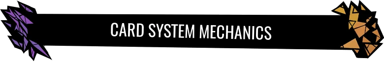 Magin: "Card System Mechanics" text on a black banner with purple and orange geometric designs.