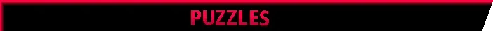 Magnavis: Red pixel text “PUZZLES” centered on a black background with red border.