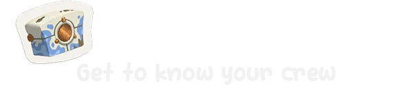 Map Map: Cartoonish compass box with blue patterns, text "Get to know your crew" in bold font.