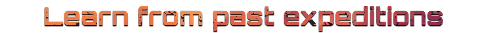MARS: Text reads "Learn from past expeditions" in a bold, orange, and weathered font.