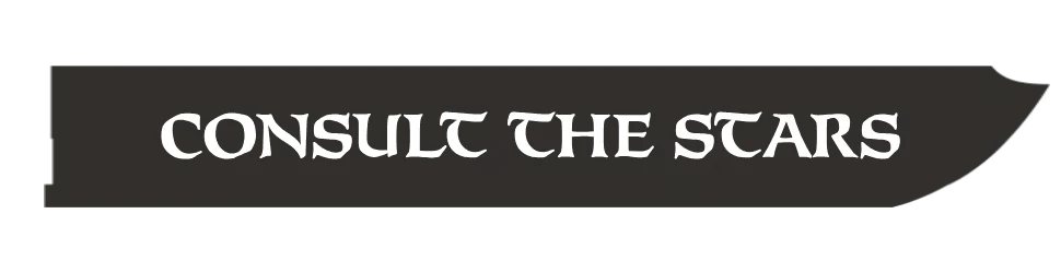 Medieval Market Simulator: White serif text “CONSULT THE STARS” on dark banner.