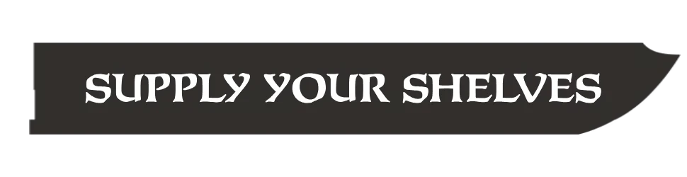 Medieval Market Simulator: Banner with white serif text “SUPPLY YOUR SHELVES”.