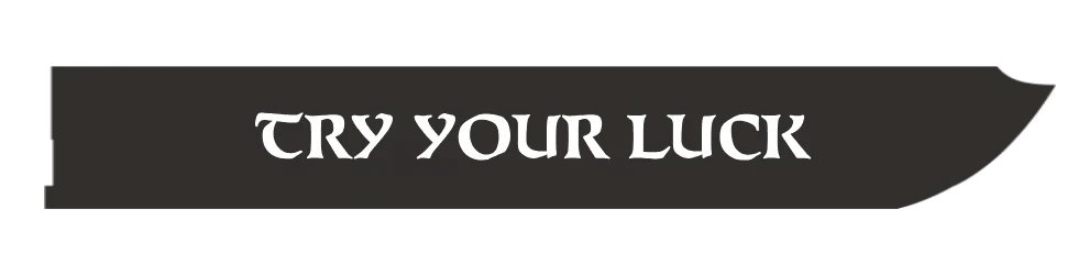 Medieval Market Simulator: Dark banner with white medieval text reading “TRY YOUR LUCK”.