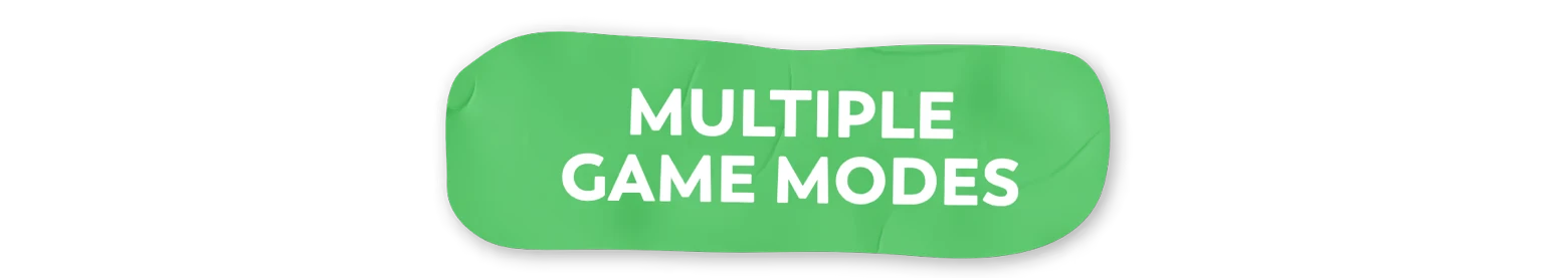 Mewts: White text "MULTIPLE GAME MODES" on a wavy green background.