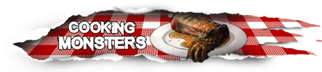 Monster Meat Dish – Midwest 90: Rapid City Midwest 90: “COOKING MONSTERS” text on red checkered cloth with plated monster meat.
