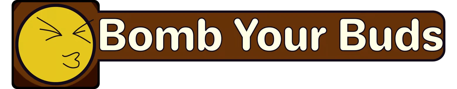 Miney Golf: Yellow puckered face icon beside bold white text “Bomb Your Buds”.