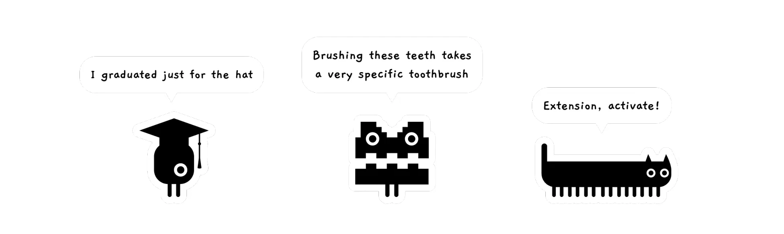 Mingle: Three white speech bubbles above black icons on a black background.