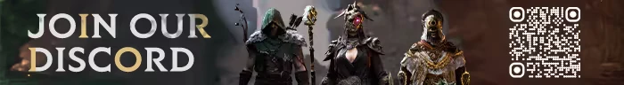 Join Discord Banner – Mistfall Hunter Mistfall Hunter: Join Our Discord text, three armored figures, QR code on right.