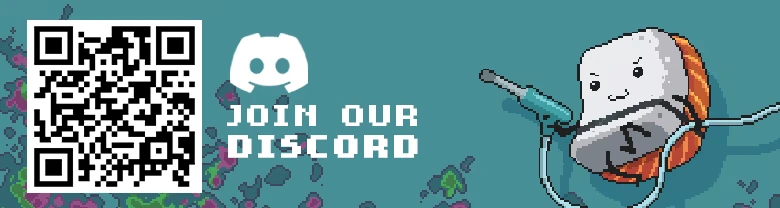 Moldwasher: QR code, Discord logo, “JOIN OUR DISCORD” text, toast with sprayer.