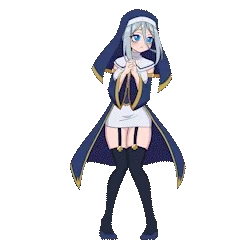 MOMO Crash: Anime girl with blue eyes, wearing a blue and gold robe, stands with clasped hands.