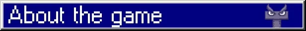 Monday Syndrome: Blue banner with "About the game" in pixel font, demon icon on the right.