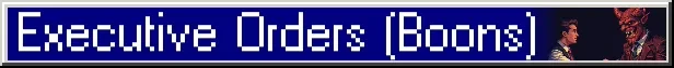 Monday Syndrome: Pixel art banner reads "Executive Orders [Boons]" with man facing demon.