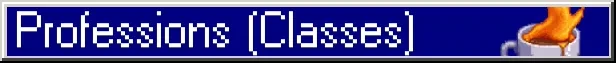 Monday Syndrome: Pixelated text "Professions [Classes]" on blue, with a flaming coffee mug.