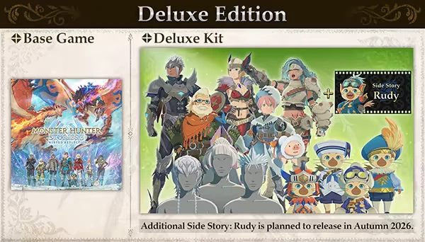 Monster Hunter Stories 3: Deluxe Edition features characters, Deluxe Kit, and Side Story Rudy.