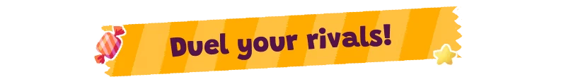My Card Is Better Than Your Card!: Yellow striped banner with "Duel your rivals!" in bold purple text.