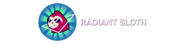 My Tiny Landscape: Cartoon sloth with sunglasses in a circle, text "RADIANT SLOTH" beside it.