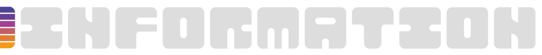 Information Logo – NANOTINKER NANOTINKER: Large gray block letters reading “INFORMATION” with rainbow bars at left.