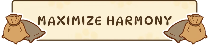 Maximize Harmony – Neko Michi Neko Michi: "Maximize Harmony" text in playful font with two brown sacks on a beige background.