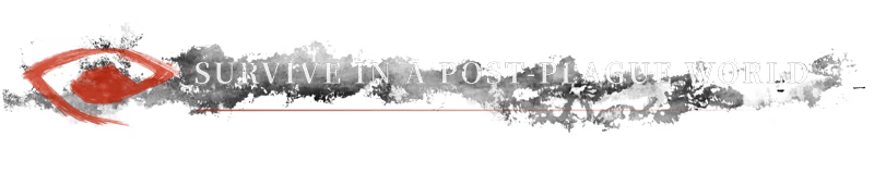 Nested Lands: White text "SURVIVE IN A POST-PLAGUE WORLD" with red eye symbol on black background.