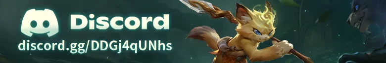 Discord Invite Banner – Never Wither Never Wither: Discord logo and invite link beside fox warrior with spear facing beast.