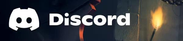 Neverlooted Dungeon: Discord logo in white with a torch-lit stone wall background.