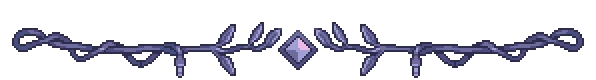 Thorn Border – Neverway Neverway: Pixel-art purple vine border with leaves and a central diamond gem on black.