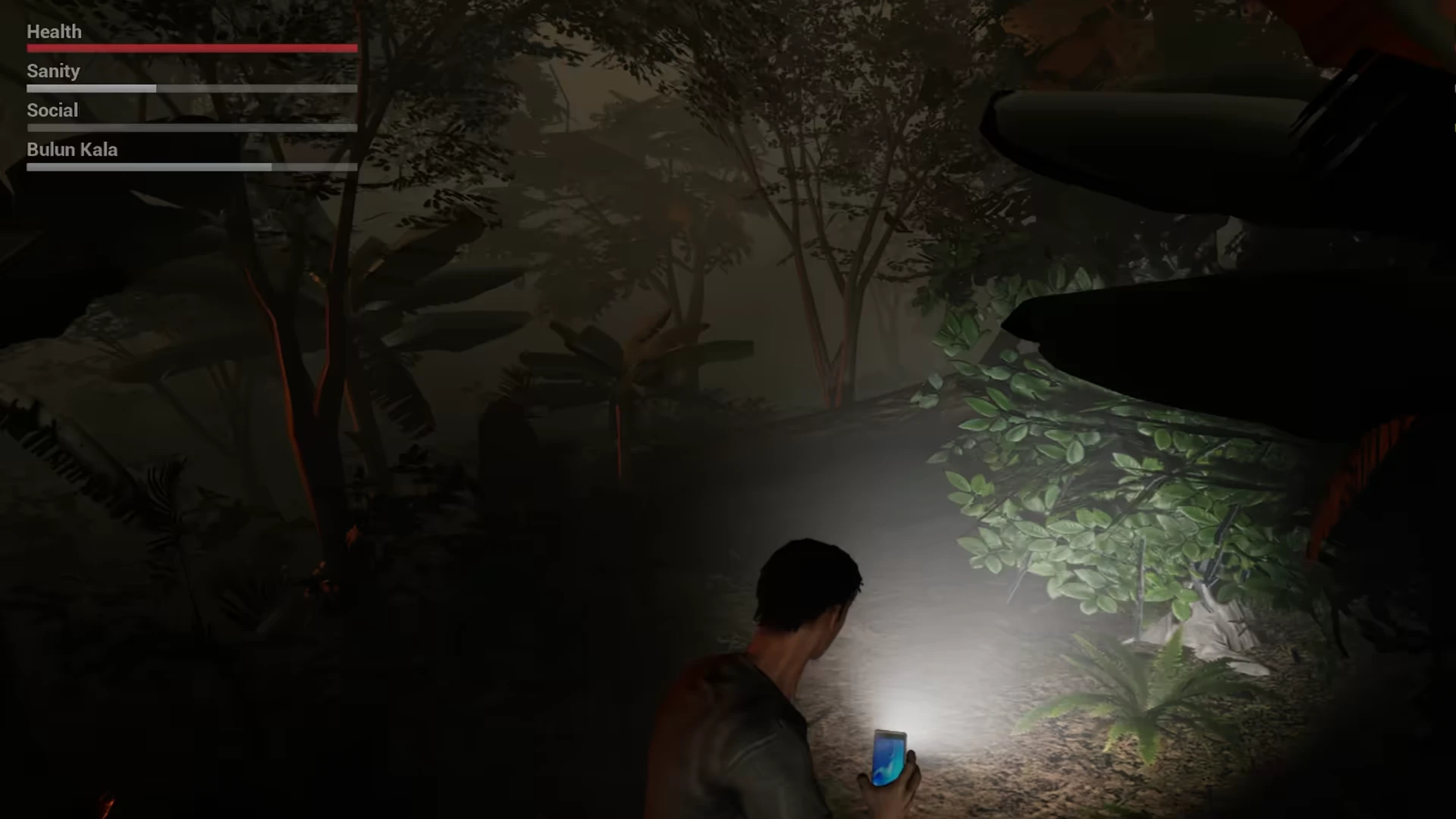 Jungle Exploration – Niskala Sacred Knowledge of Leyak Niskala Sacred Knowledge of Leyak: A character with a phone flashlight explores a dark jungle.