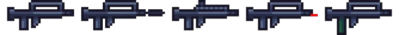 No Alibi: Five pixelated black guns with varied attachments, including scopes and silencers.