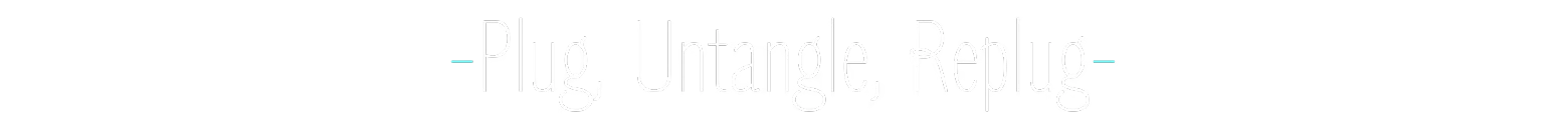 Noodle Cable: White text “-Plug, Untangle, Replug-” on a black background.