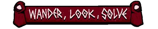 Observe: Red banner with "WANDER, LOOK, SOLVE" in bold, white text, flanked by hooded figures.