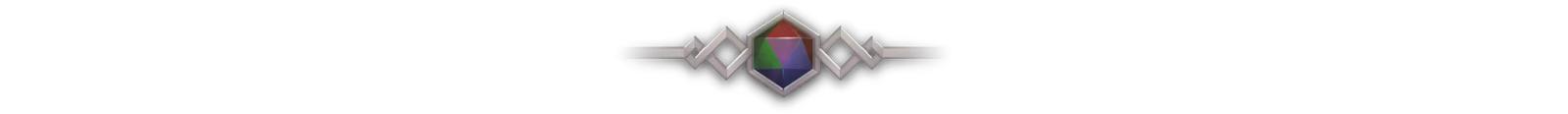 Odds Chronicles: Hexagonal gem with red, green, and blue facets, flanked by silver geometric lines.