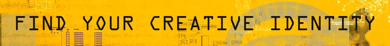 OFFBEAT: Black text “FIND YOUR CREATIVE IDENTITY” on yellow grunge background.