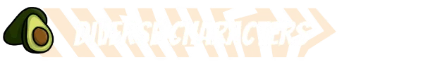 Ominous Stew: Avocado icon beside bold white text "Diverse Characters" on orange striped background.