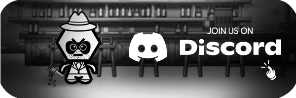 One Card One Shot: Cartoon detective with a gun in a bar. "Join us on Discord" text.