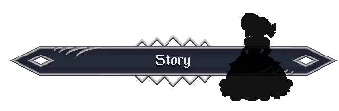 Oneirium: Dark pixel-art menu banner labeled “Story” with diamond icons at ends.