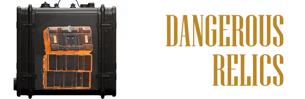 Dangerous Relics – OPERATIVES: Revolve OPERATIVES: Orange crate icon beside large gold text reading DANGEROUS RELICS.