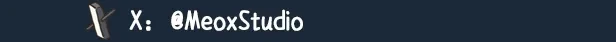 Organized Inside: A stylized axe icon next to text "@MeoxStudio" on a dark blue background.