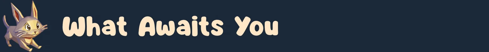 Origament: Cartoon rabbit with large ears beside bold, cream text saying "What Awaits You".