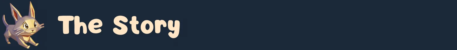 Origament: A rabbit-like creature beside bold text "The Story" on a dark blue background.