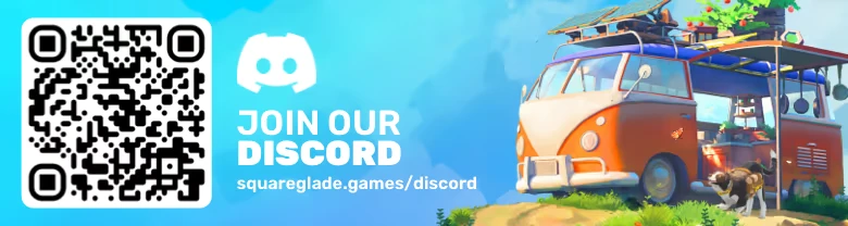 Outbound: QR code and “JOIN OUR DISCORD” text beside orange camper van scene.