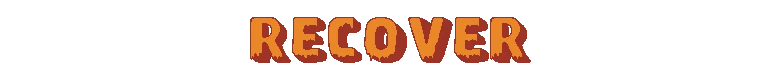 Pablo’s Journey: Orange pixel-art text “RECOVER” on a black background.
