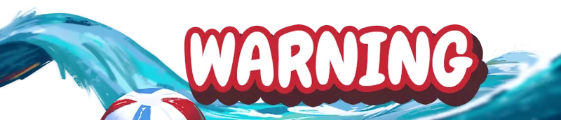 Paddle Paddle Paddle: Red "WARNING" text over a large wave with a red and blue beach ball.