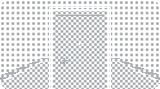 PAGER: A pixelated gray door with a small crosshair in the center, surrounded by tiled walls.