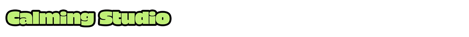 Painting PC: Lime-green text “Calming Studio” with black outline on white background.