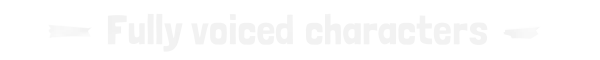 Fully Voiced Characters – PaperKlay PaperKlay: White text reads "Fully voiced characters" with decorative arrow accents.