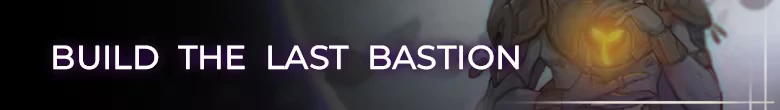 Paraside: "Build the Last Bastion" text with glowing orange symbol on a futuristic suit.