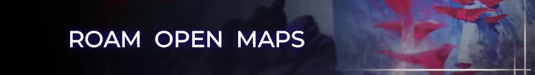Paraside: Bold white text "ROAM OPEN MAPS" over a dark background with red abstract shapes.
