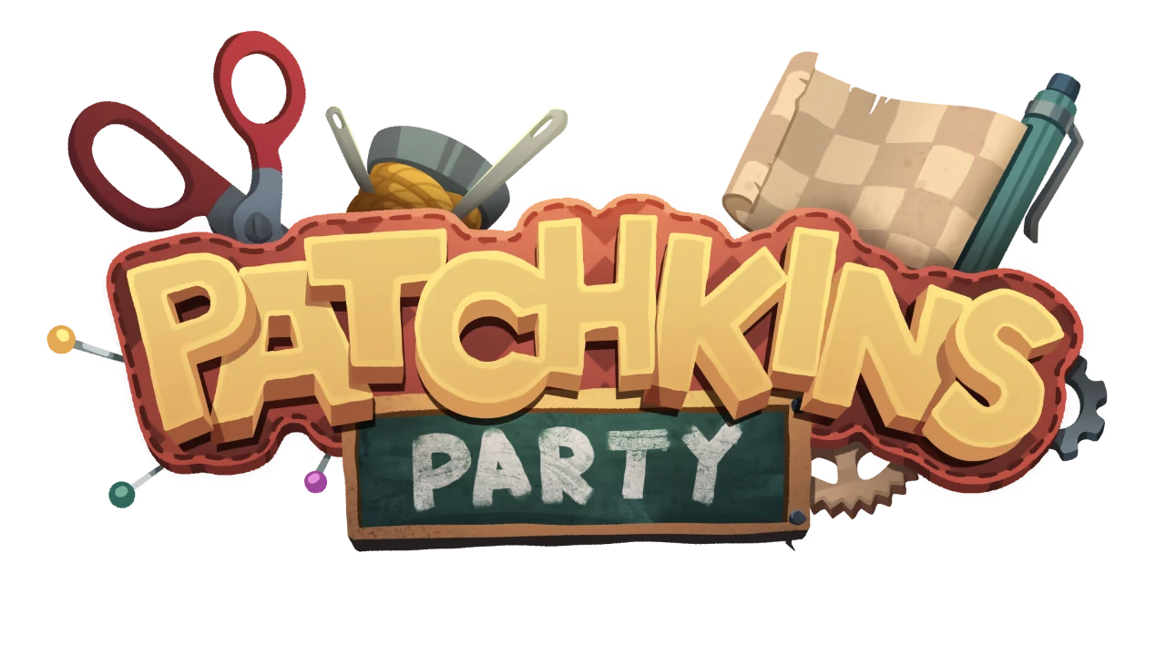 Patchkins Party: Patchkins Party logo with scissors, yarn, pins, cloth, and a gear icon.